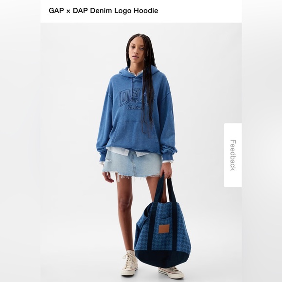 GAP x DAP Light Indigo Denim Logo Hoodie | size Large - Picture 2 of 5